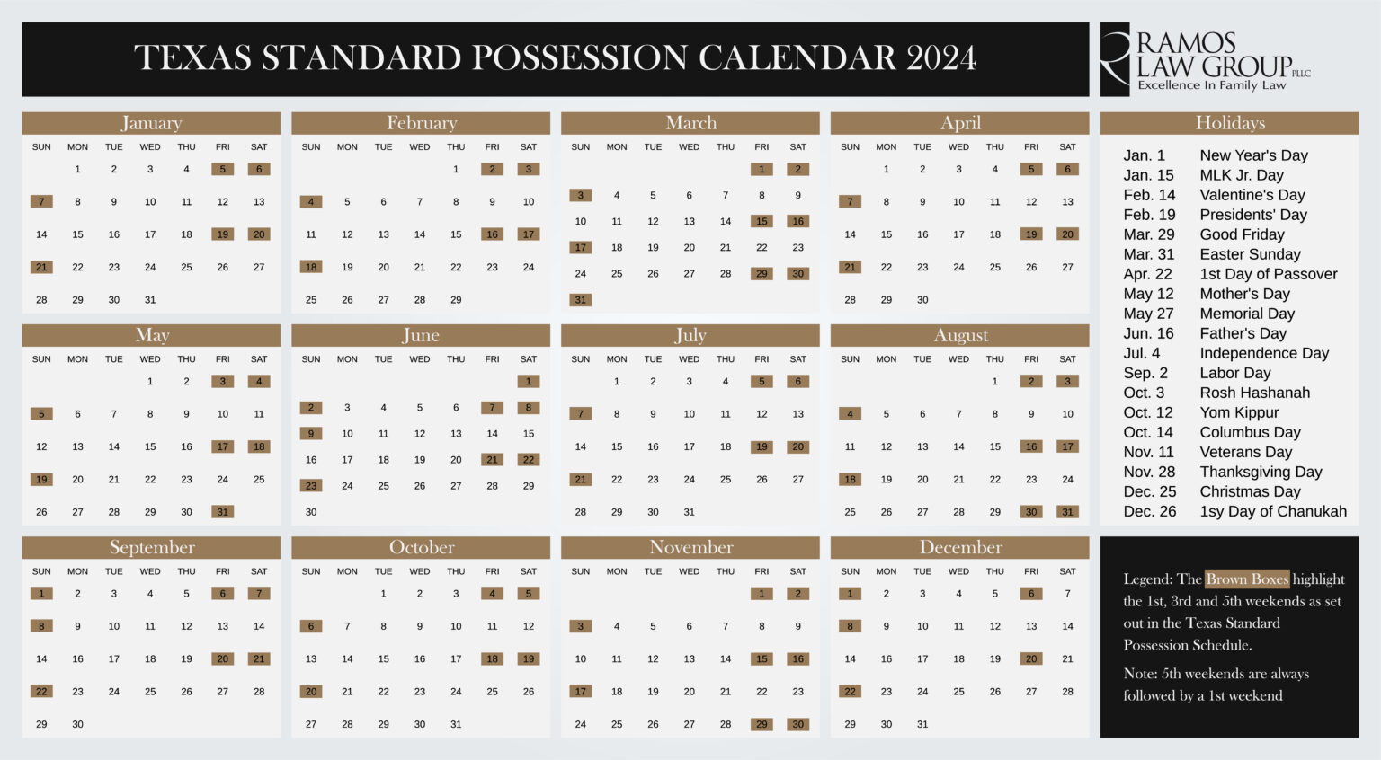 Standard Possession Order Calendar Ramos Law Group, PLLC.